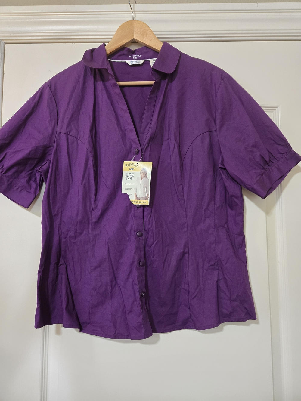 Riders by Lee Purple Cotton Blend Fall Short-Sleeve Button-Front Shirt